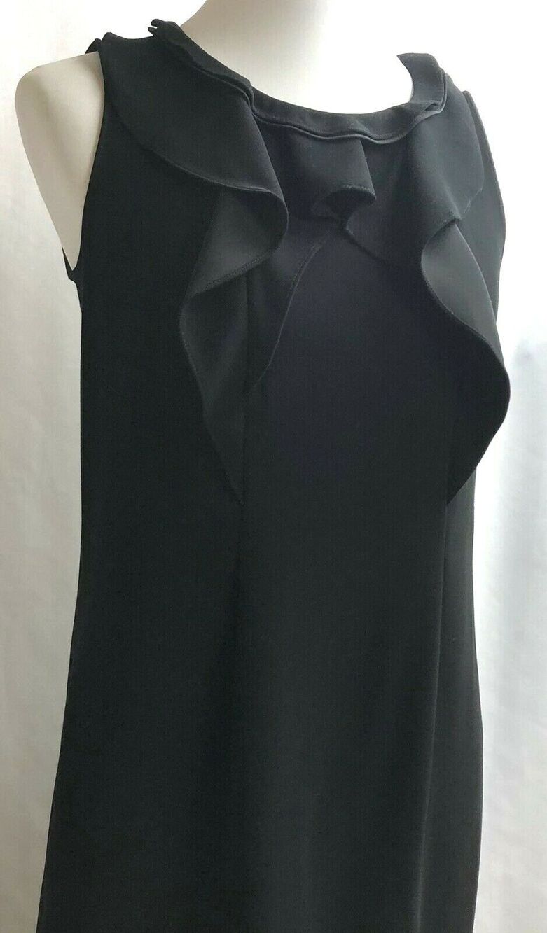 Tahari Dress Women 4 Black Lilly Ruffle Faux Suede Party Cocktail Career Formal